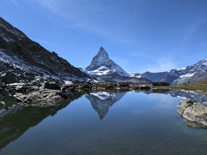 Matterhorn and its reflection on a lake